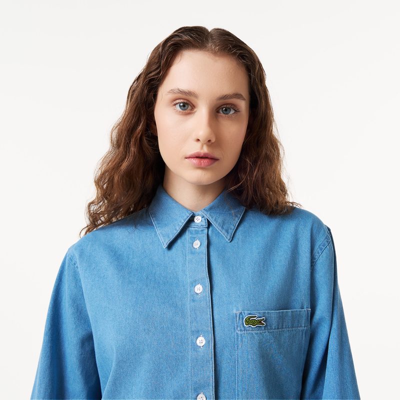 Женская джинсовая рубашка Lacoste оверсайз 3