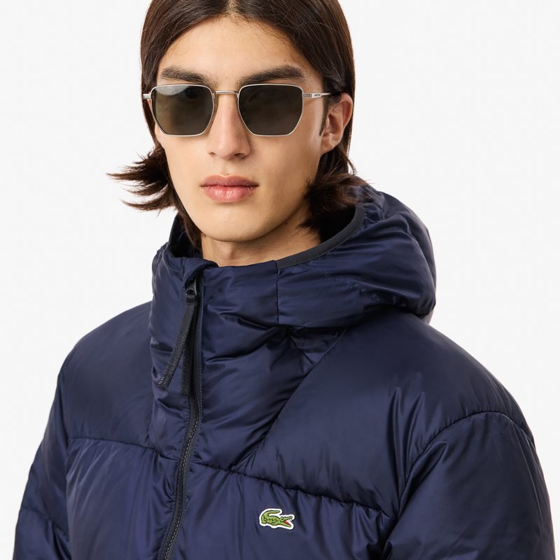Мужской короткий влагоотталкивающий и ветроустойчивый пуховик Lacoste с капюшоном 3