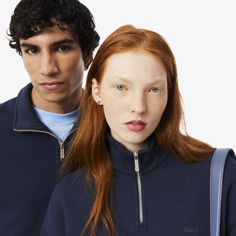 Хлопковый свитшот Lacoste унисекс свободного кроя из плотного флиса с застежкой-молнией на воротнике 3