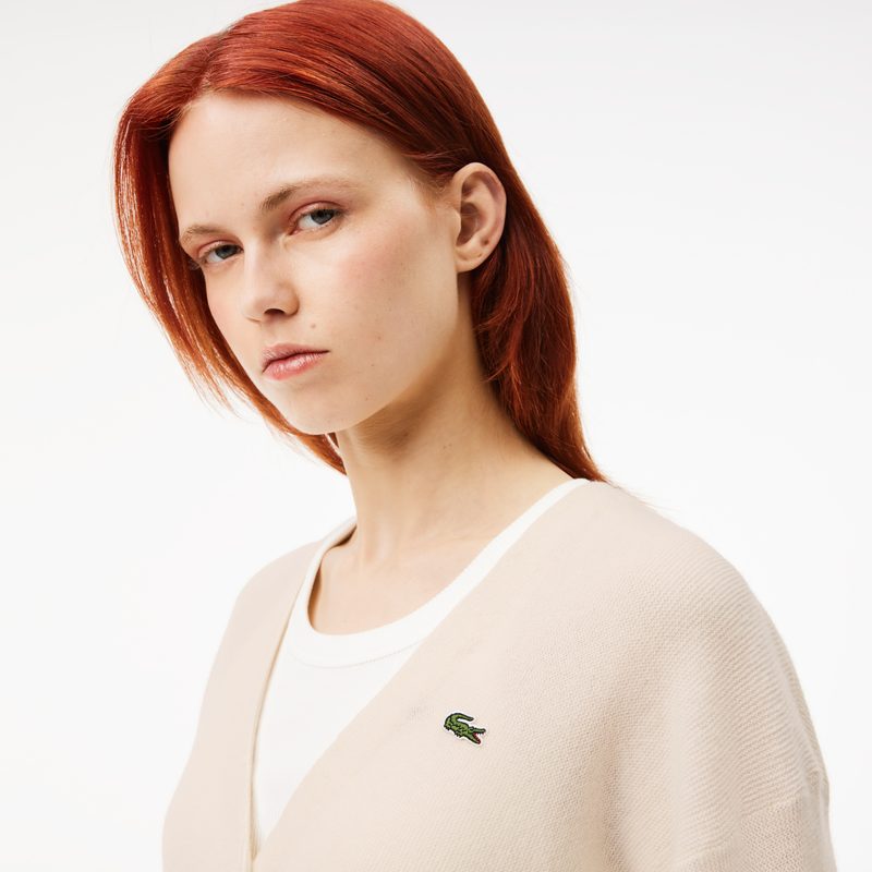 Женский шерстяной кардиган Lacoste с v-образным вырезом 3