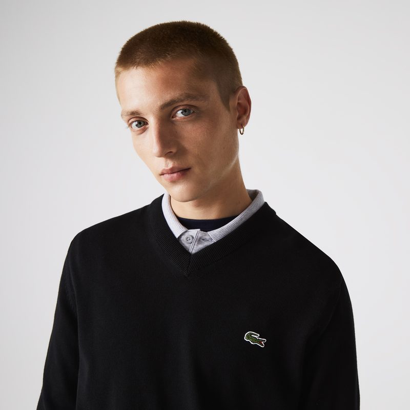 Мужской хлопковой свитер Lacoste с V-образным вырезом 3