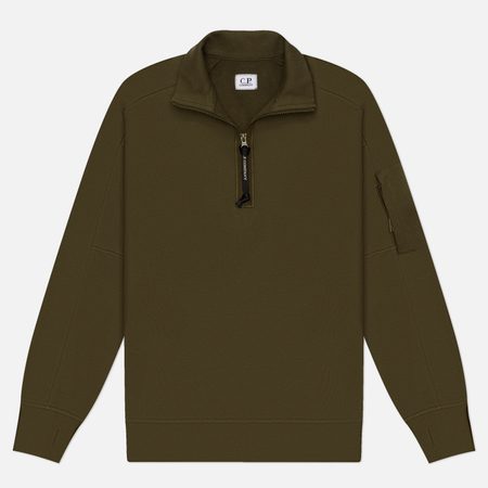 Мужская толстовка C.P. Company Diagonal Raised Fleece Half Zip Lens Regular, цвет оливковый