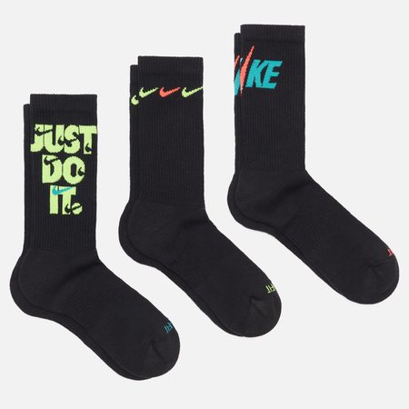 Комплект носков Nike 3-Pack Everyday Plus Cushioned Crew, цвет чёрный