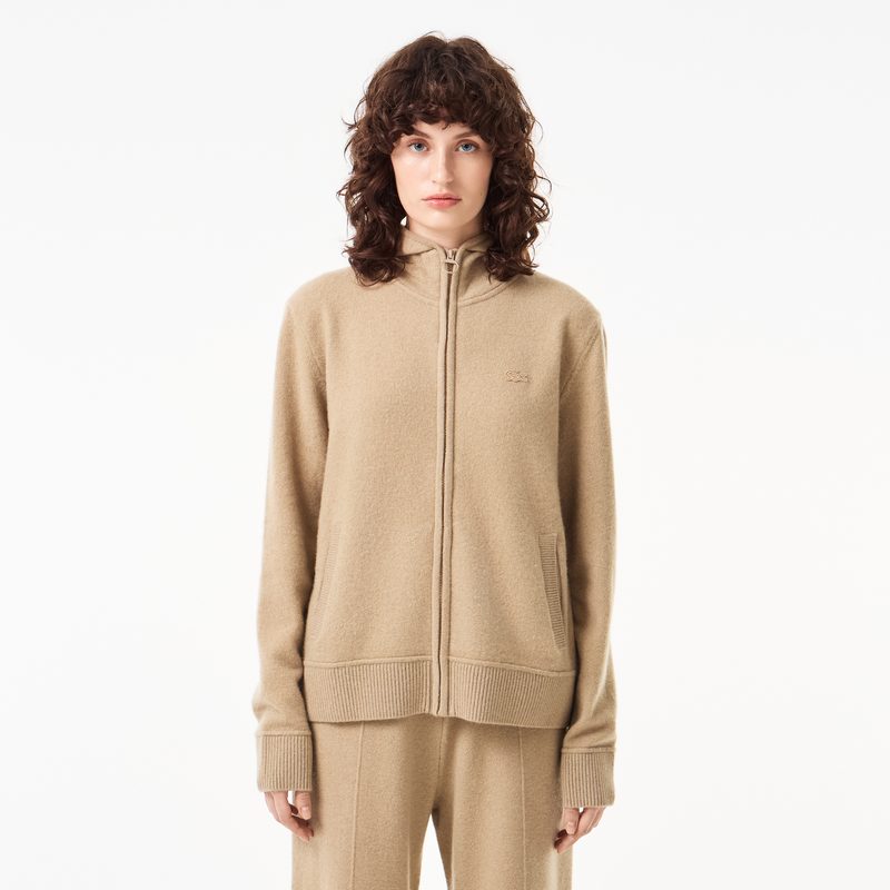 Женский шерстяной свитер-толстовка Lacoste на молнии с капюшоном