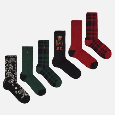 Комплект носков Polo Ralph Lauren Northwest Passage Bear Crew 6-Pack, цвет комбинированный
