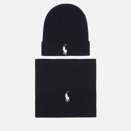 Подарочный набор Polo Ralph Lauren Embroidered Logo Beanie & Scarf, цвет чёрный