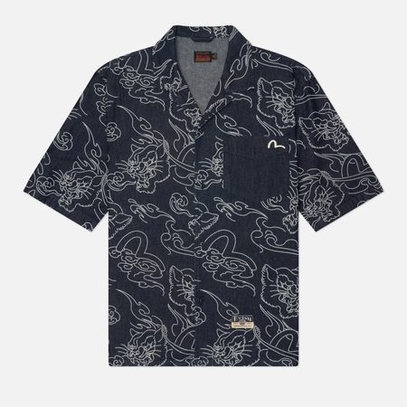 Мужская рубашка Evisu Heritage Leopard All Over Print Denim, цвет синий