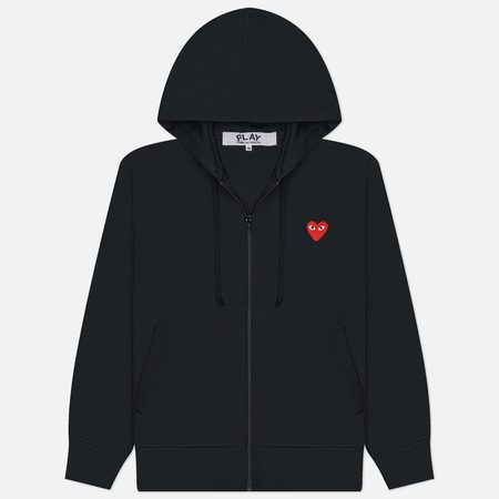 Мужская толстовка Comme des Garcons Play Red Heart Emblem Zip Hoodie, цвет чёрный