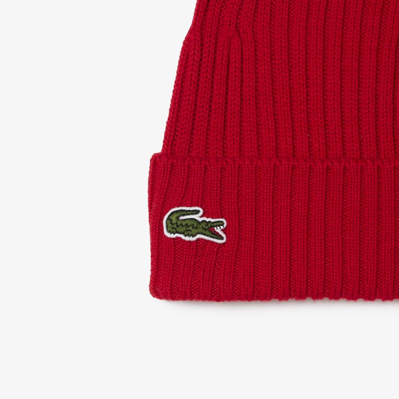 Шерстяная шапка Lacoste унисекс в рубчик 2