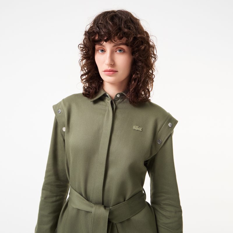 Женское платье Lacoste свободного кроя с поясом и длинным рукавом 3