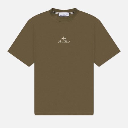 Мужская футболка Stone Island Stitched-Detail Logo, цвет зелёный