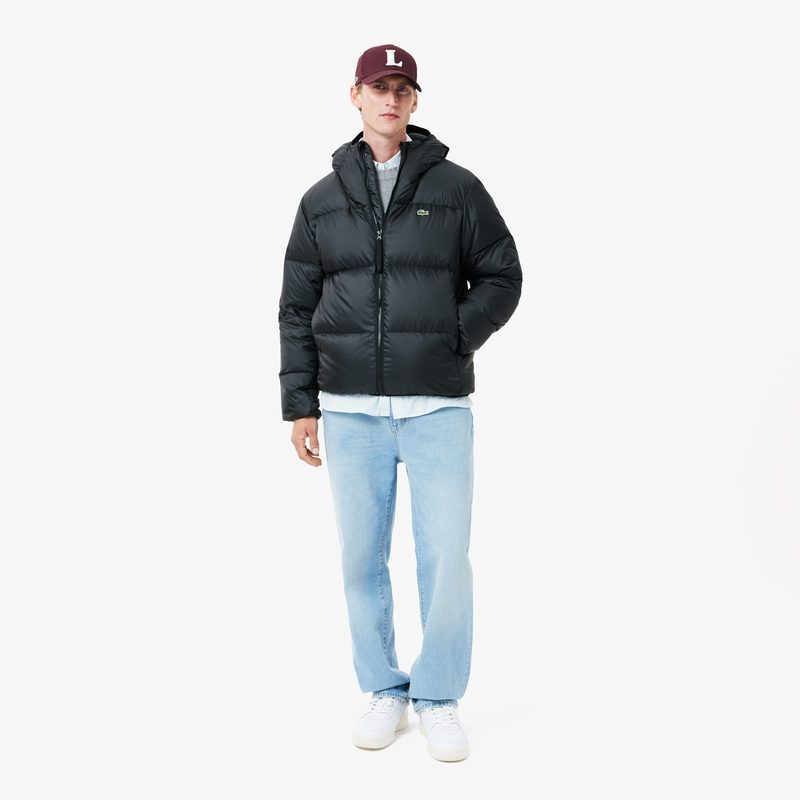 Мужской короткий влагоотталкивающий и ветроустойчивый пуховик Lacoste с капюшоном 4