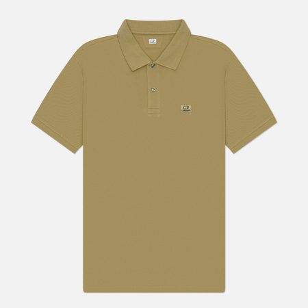 Мужское поло C.P. Company Stretch Piquet Ribbed Collar, цвет оливковый