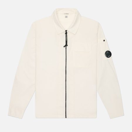 Мужская рубашка C.P. Company Organic Gabardine Zipped Lens Overshirt, цвет белый