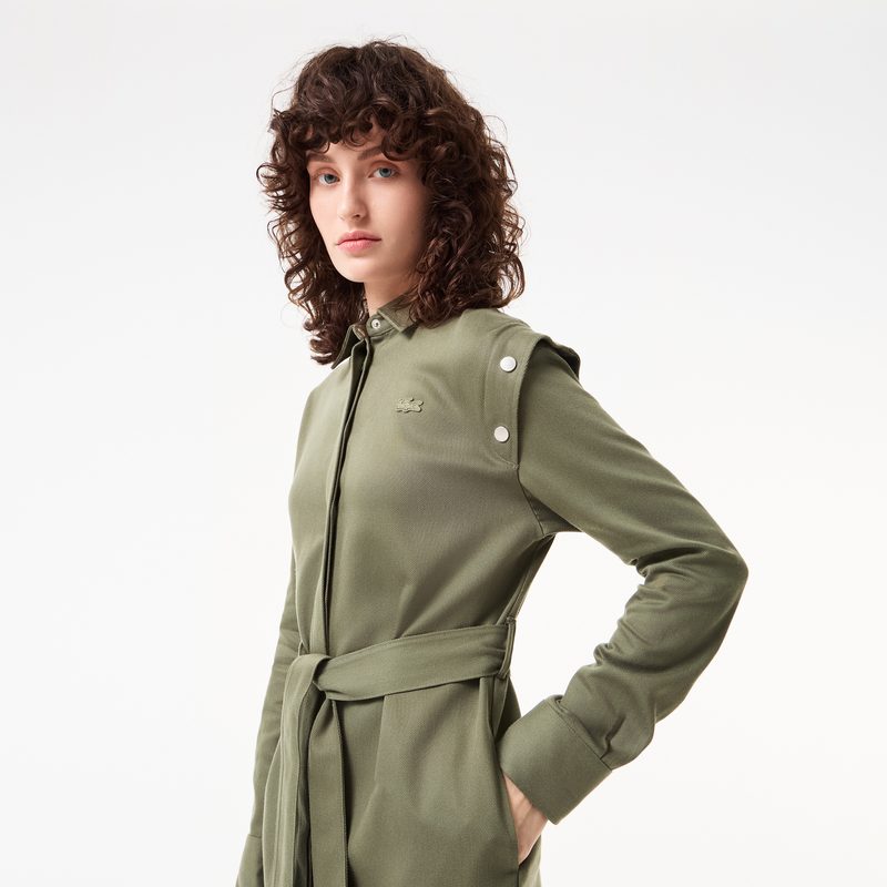 Женское платье Lacoste свободного кроя с поясом и длинным рукавом 4