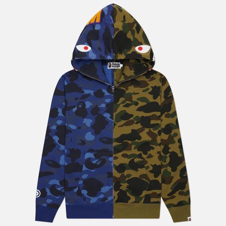 Мужская толстовка A Bathing Ape Split Camo Shark Full Zip Hoodie, цвет синий