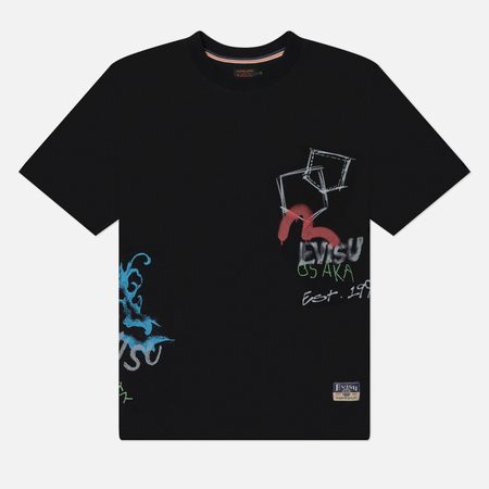 Мужская футболка Evisu Heritage Hand-Drawn Multi-Pocket & Daicock Print, цвет чёрный