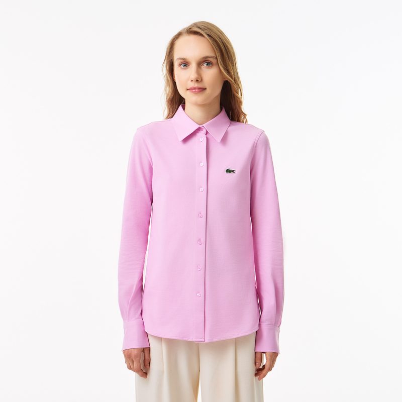 Женская хлопковая рубашка Lacoste с нашивкой-логотипом