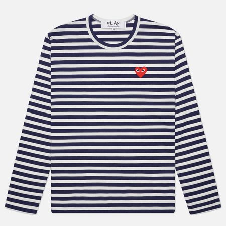 Мужской лонгслив Comme des Garcons Play Red Emblem Striped, цвет синий