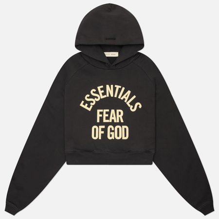 Женская толстовка Fear of God ESSENTIALS Campus 90's Cropped Raglan Hoodie, цвет чёрный