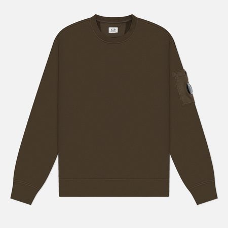 Мужская толстовка C.P. Company Cotton Diagonal Fleece Crewneck Lens, цвет оливковый