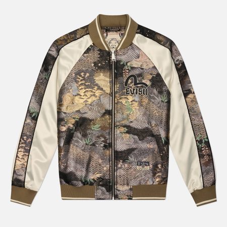 Мужская куртка бомбер Evisu Heritage Brocade Souvenior Logo Allique, цвет бежевый