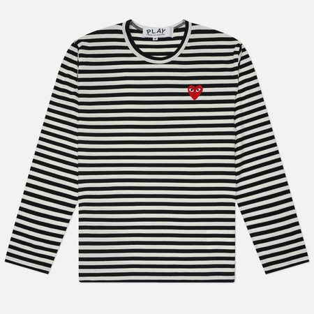 Мужской лонгслив Comme des Garcons Play Red Emblem Striped, цвет чёрный