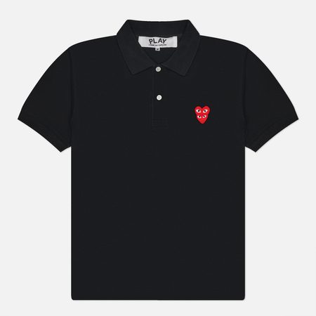 Мужское поло Comme des Garcons Play Double Red Heart, цвет чёрный