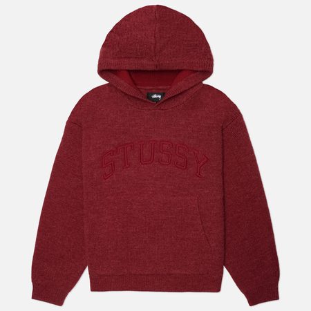 Мужской свитер Stussy Felt Patch Knit Hoodie, цвет бордовый