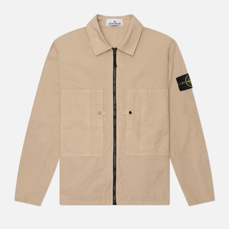 Мужская рубашка Stone Island Mercerised Organic Cotton Ripstop Overshirt, цвет бежевый