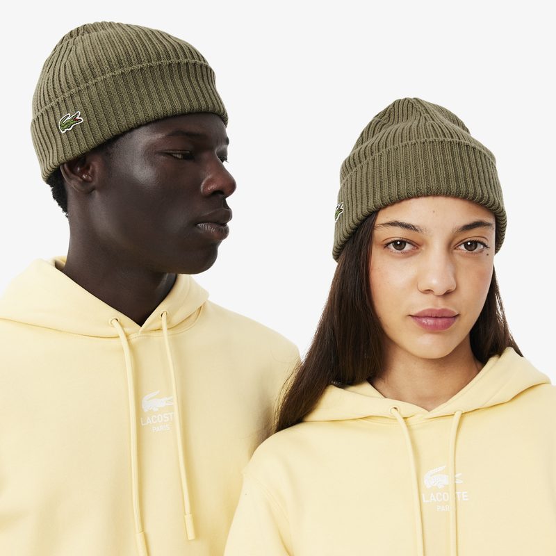 Шерстяная шапка Lacoste унисекс в рубчик 3