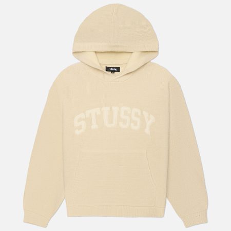 Мужской свитер Stussy Felt Patch Knit Hoodie, цвет бежевый