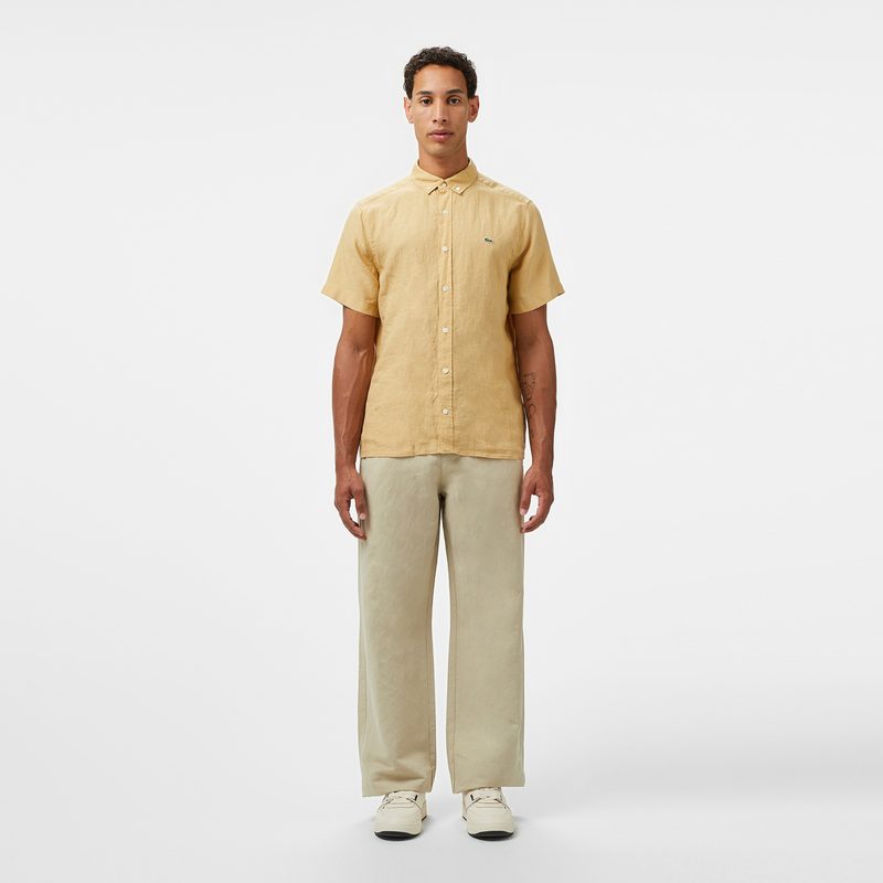 Мужская льняная рубашка Lacoste с коротким рукавом 5