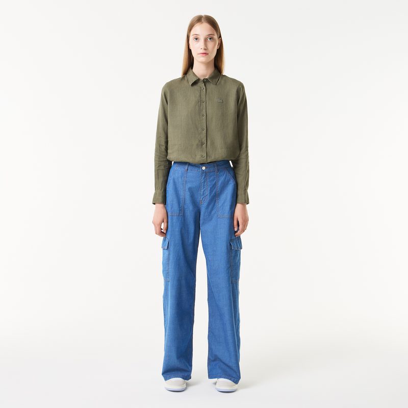 Женские прямые джинсовые брюки Lacoste свободного кроя из смеси льна