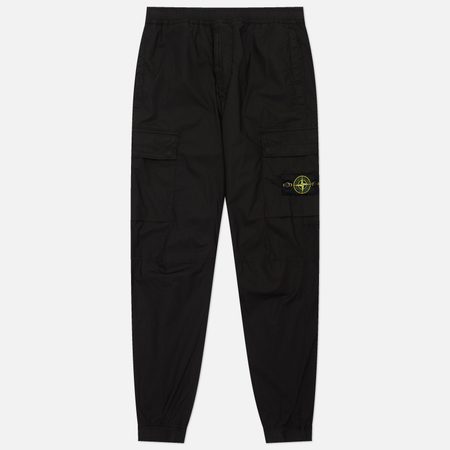 Мужские брюки Stone Island Stretch Cotton Canvas Cargo Regular Tapered, цвет чёрный
