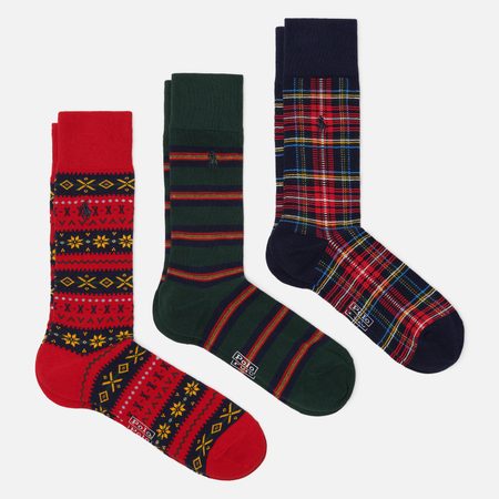 Комплект носков Polo Ralph Lauren Holiday Crew 3-Pack, цвет комбинированный
