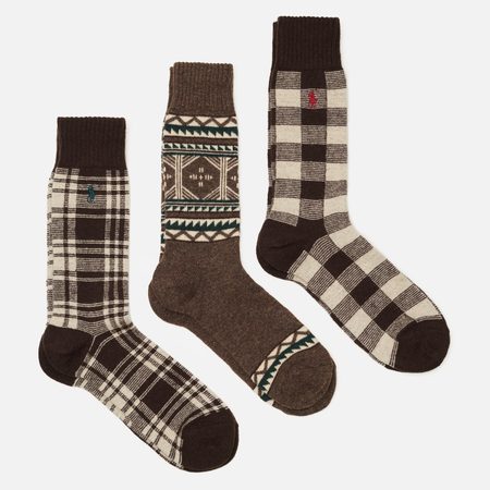 Комплект носков Polo Ralph Lauren Northwest Passage Gift Box 3-Pack, цвет коричневый