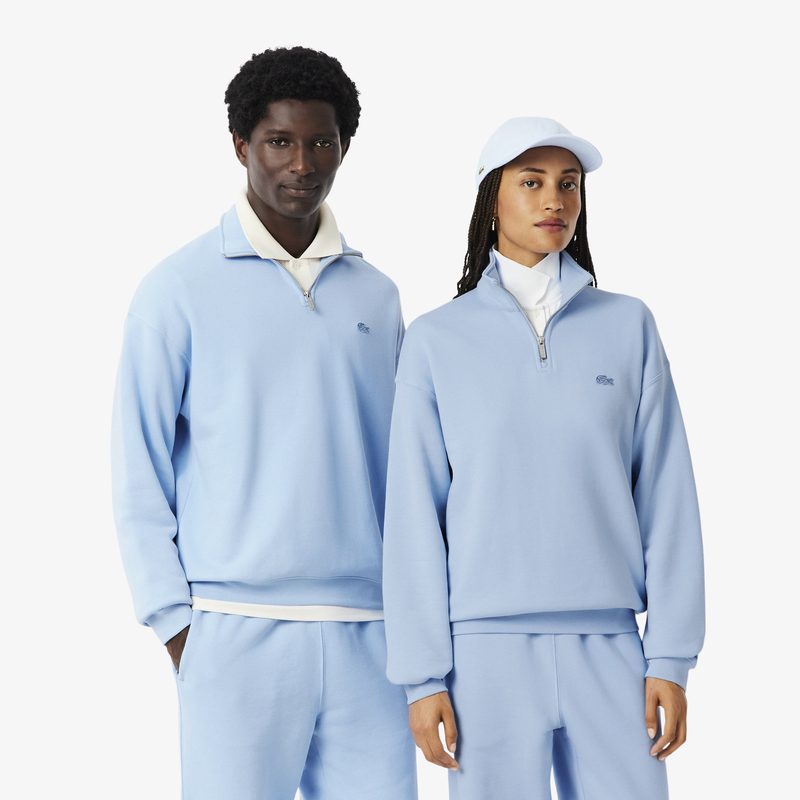 Хлопковый свитшот Lacoste унисекс свободного кроя из плотного флиса с застежкой-молнией на воротнике
