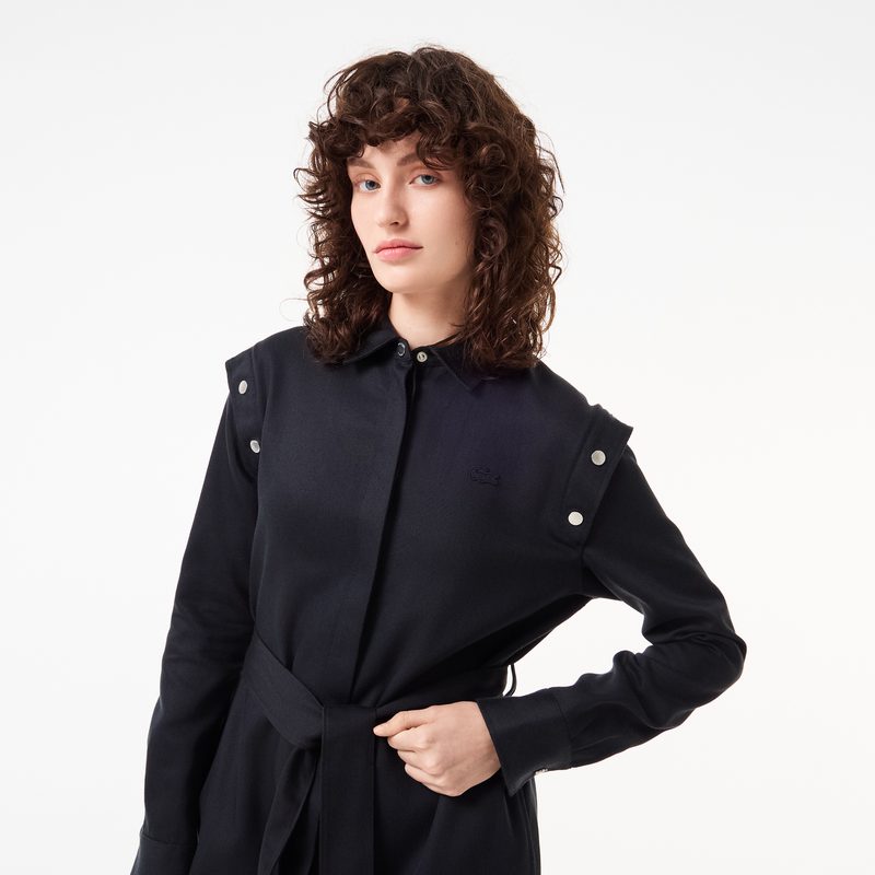 Женское платье Lacoste свободного кроя с поясом и длинным рукавом 4