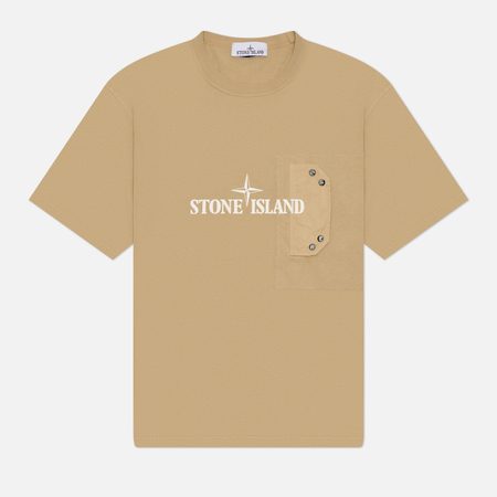 Мужская футболка Stone Island Pocket Detail Logo, цвет бежевый