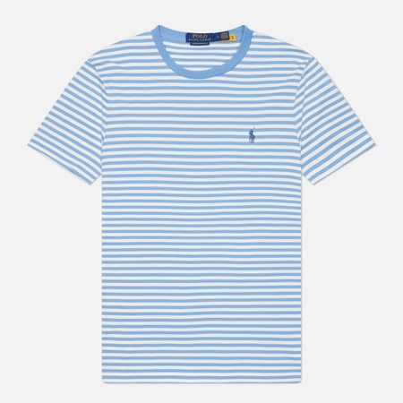 Мужская футболка Polo Ralph Lauren Embroidered Logo Stripe Custom Slim, цвет голубой