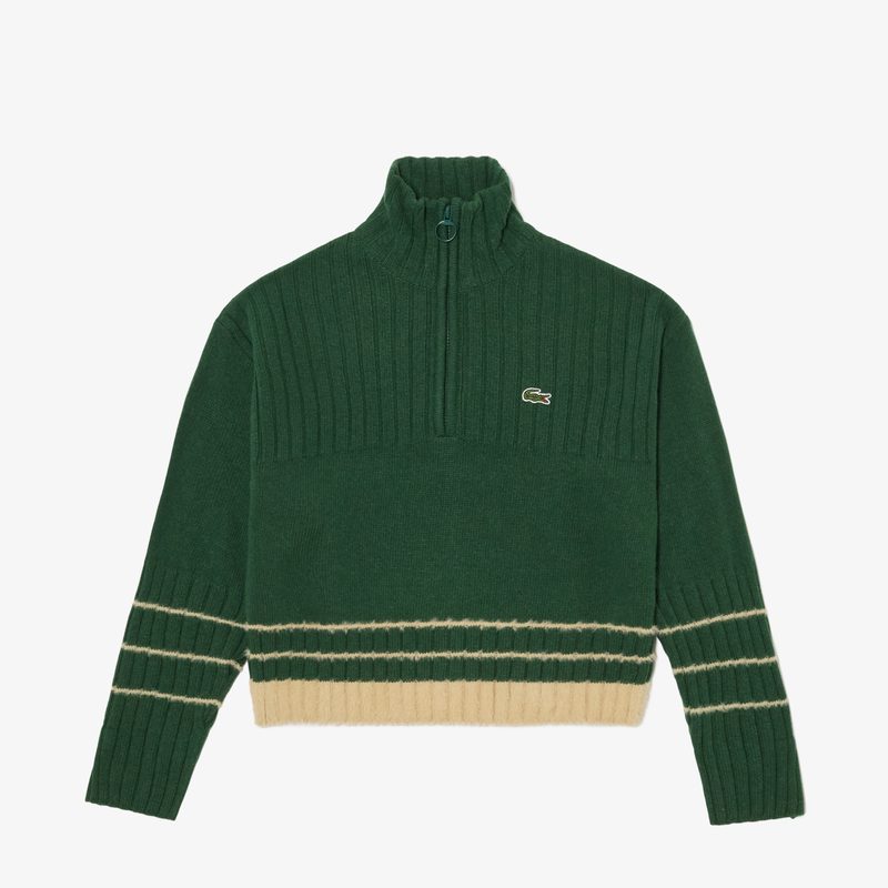 Женский короткий свитер Lacoste на молнии с длинным рукавом 5