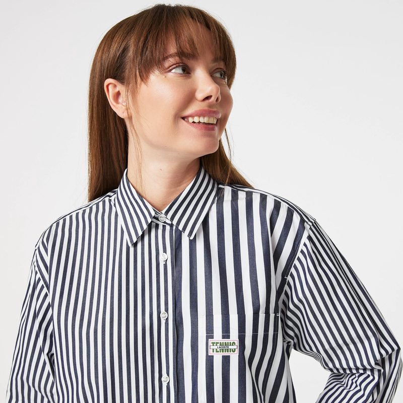 Женская рубашка Lacoste x Bandier из хлопкового поплина в полоску 5