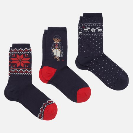 Комплект носков Polo Ralph Lauren Holiday Bear Crew 3-Pack, цвет комбинированный