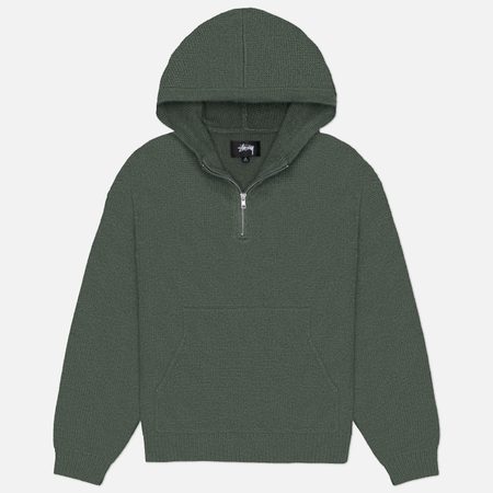 Мужской свитер Stussy Quarter Zip Knit Hoodie, цвет зелёный