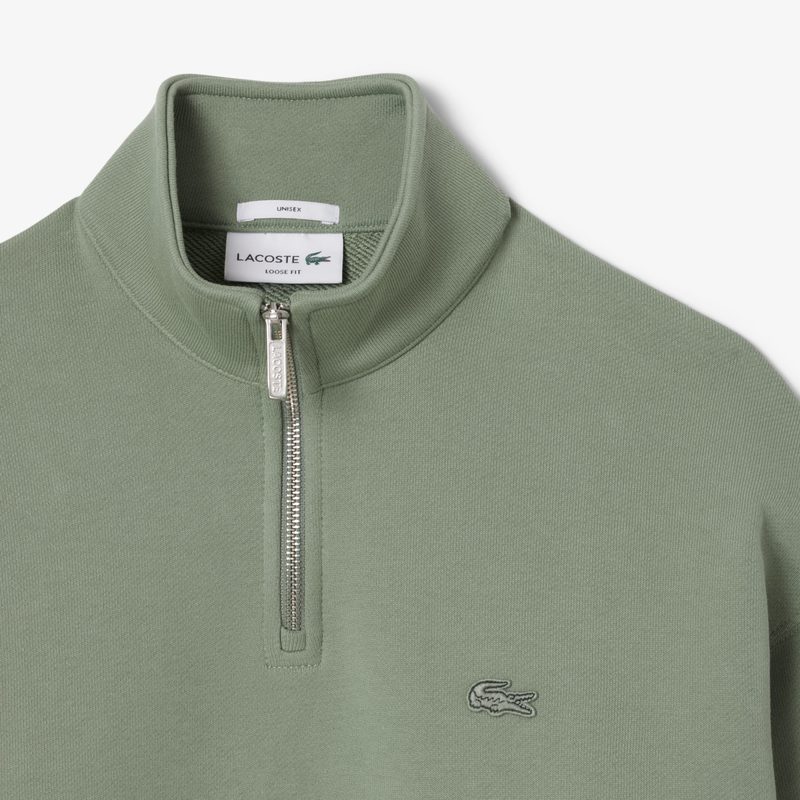 Хлопковый свитшот Lacoste унисекс свободного кроя из плотного флиса с застежкой-молнией на воротнике 5