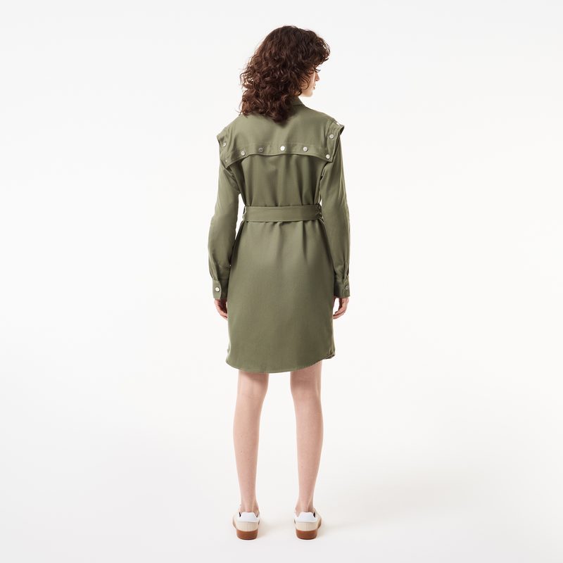 Женское платье Lacoste свободного кроя с поясом и длинным рукавом 2