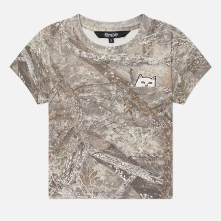 Женская футболка RIPNDIP Lord Nermal Cropped Pocket, цвет оливковый