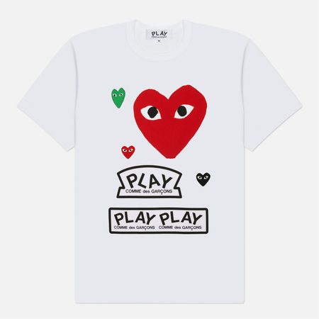 Мужская футболка Comme des Garcons Play Red & Black & Green Emblem, цвет белый