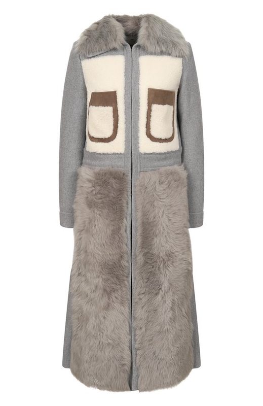 Шерстяное пальто с отделкой из овчины Anya Hindmarch
